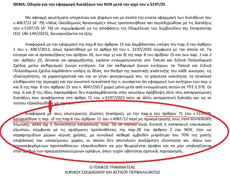Νέες οδηγίες για την εφαρμογή διατάξεων του ΝΟΚ μετά την ισχύ του ν. 5197/2025. Εγκύκλιος ΔΑΟΚΑ